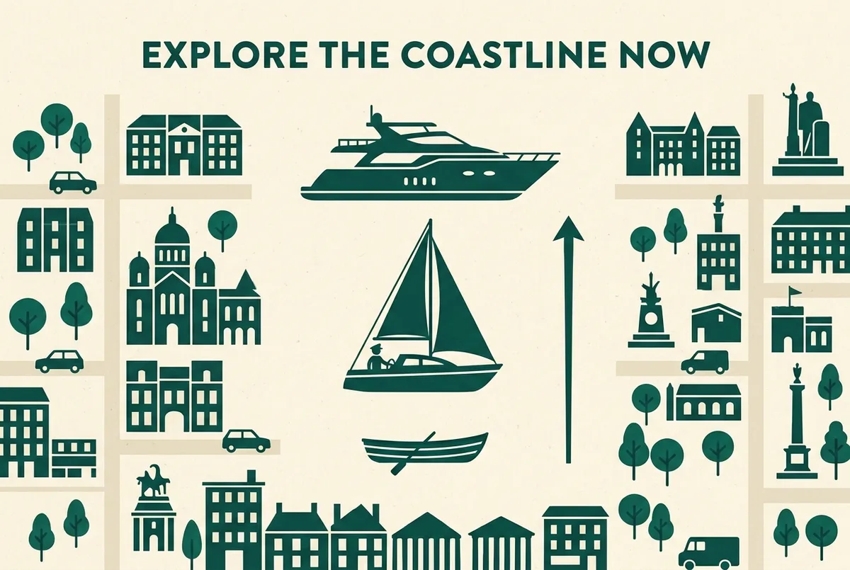 Simple price-ladder infographic showing three generic boat icons stacked from smallest to largest, labeled small boat, skippered boat and yacht, with an upward arrow beside the stack, flat illustrated style, no numbers